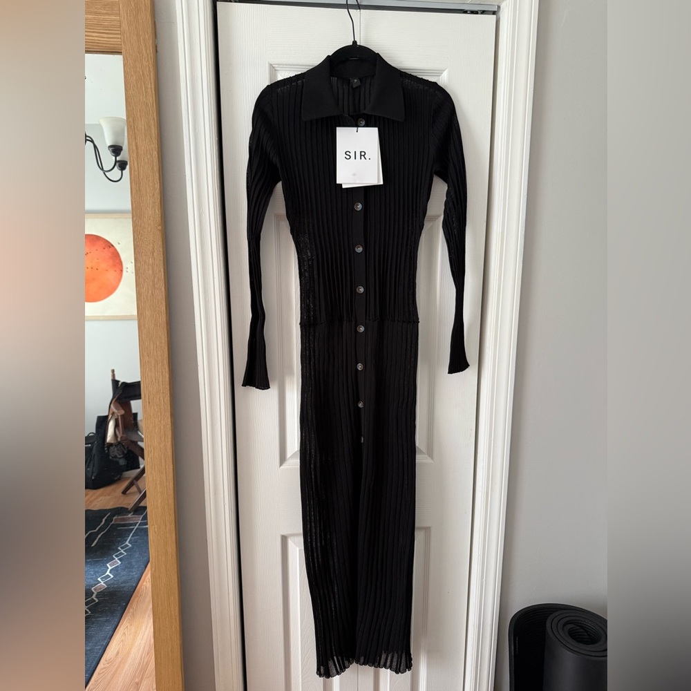 SIR the label Black Long Sleeve Ribbed Dress